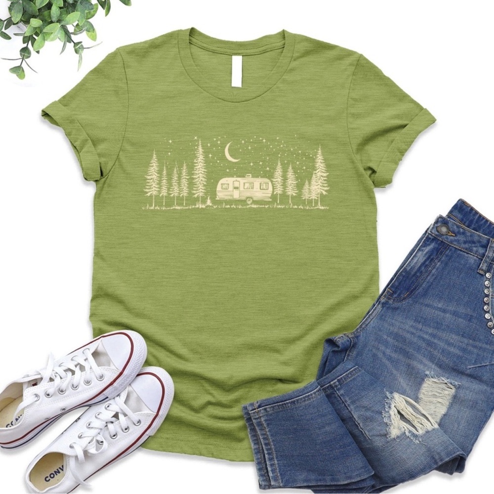 NWT Green Graphic Tee with Forest Design